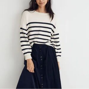 Madewell Striped Cotton Pullover Sweater Cream Navy Small Conway Pullover